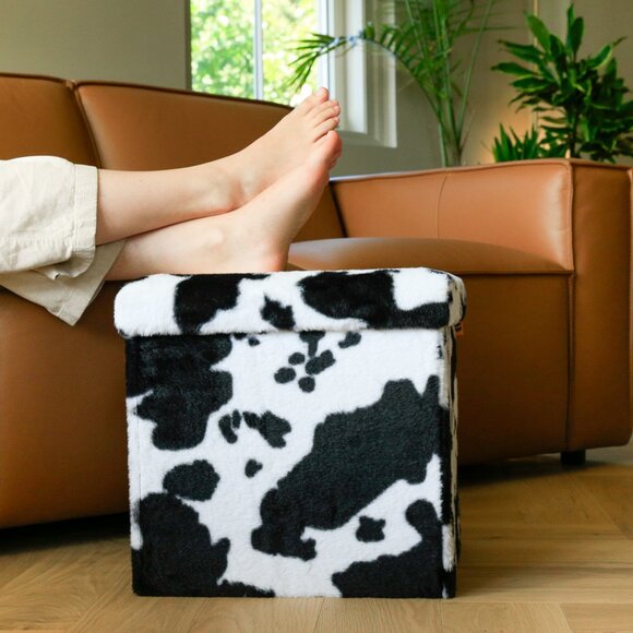 Go-Poufs Knock-Down Medium Cube Faux Cowhide Storage Ottoman | 15"x15"x15" - Picture 7 of 7